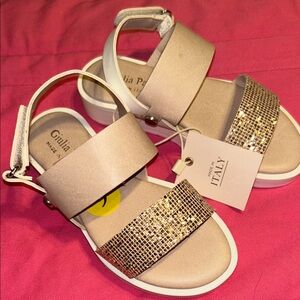 Giulia Palai Rose Gold and Cream Sparkly kids Sandals with Rhinestone Accents